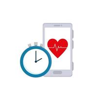 chronometer time and smartphone with heart rate vector