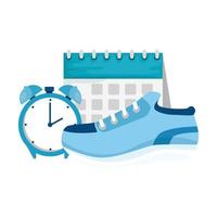 Zapato deportivo aislado reloj y diseño vectorial de calendario vector