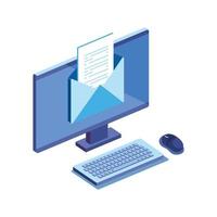 desktop computer with envelope isolated icon vector