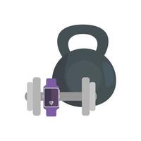 smartwatch sport with set of dumbbell equipment vector