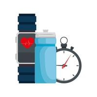 Reloj de frecuencia cardíaca aislado y diseño de vector de botella