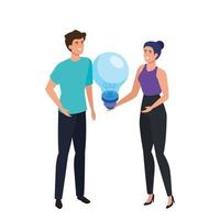 young couple with light bulb isolated icon vector