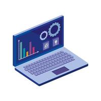 laptop computer with infographics and app menu vector