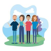 group of young people in park nature vector