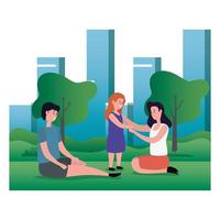 parents couple with daughter on the park vector