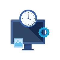 desktop computer with time clock vector