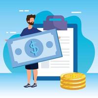 young man with checklist and money vector