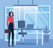 elegant businesswoman worker with portfolio in the office vector