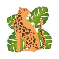 animal leopardo con hojas icono aislado vector