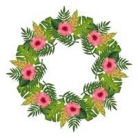 frame circular of flowers with leafs isolated icon vector