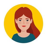 hermosa mujer de pelo rojo en el marco circular avatar personaje vector