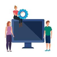 group of people with desktop computer vector