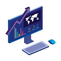 computer desktop with statistic graph and map vector