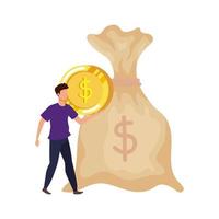 young man with money bag character vector