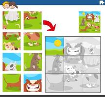 jigsaw puzzle game with dogs animal characters vector