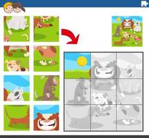 juego de rompecabezas con perros personajes animales vector