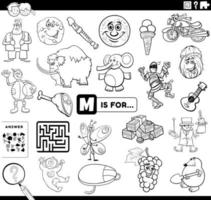 letter m educational task coloring book page vector