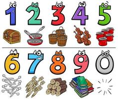 educational cartoon numbers collection with objects vector