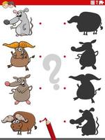 educational shadow game with animal characters vector