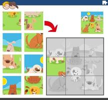 jigsaw puzzle game with funny dogs group vector