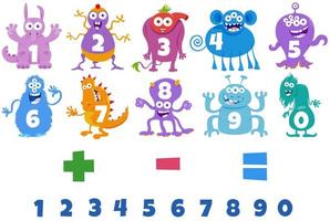 numbers set with cartoon monster characters vector