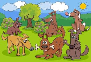 playful dogs and puppies cartoon characters group vector