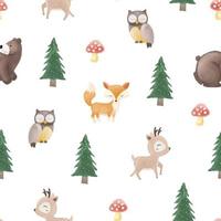 Seamless Pattern of cute animal in the woodland with watercolor style vector