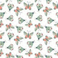 Seamless childish pattern with butterflies in the white backdrop. vector