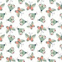 Seamless childish pattern with butterflies in the white backdrop. vector