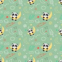 Seamless pattern with panda in the space vector