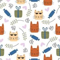 Seamless pattern with cute cat colorful Kittens. Creative childish texture. Great for fabric, textile Vector Illustration.