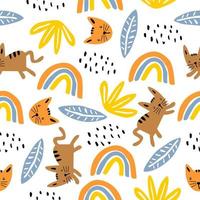 Seamless pattern with cute cat colorful Kittens. Creative childish texture. Great for fabric, textile Vector Illustration.