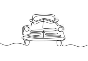 One single line drawing of old retro vintage auto car. Classic transportation vehicle concept. Vintage racing car driving on dusty road. Continuous line draw design illustration vector