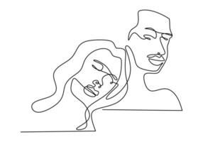 Continuous line drawing. Romantic couple. Lovers theme concept design. Minimalism emotional hand drawn of man and girl. Good for valentine's day card, banner, and poster. vector