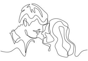dibujo continuo de una sola línea del beso romántico de dos amantes. Ilustración de vector de boceto dibujado a mano minimalista, bueno para pancarta, póster y fondo del día de San Valentín. concepto de relación.