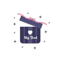 Gift with my dad text and heart. Banner element for happy father day celebration. Simple flat element isolated on white background. vector