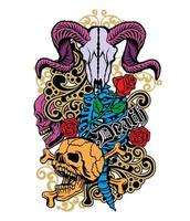 colored, vintage grunge skull vector