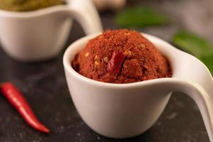 Red curry paste made from chilis photo