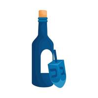 Juego dreidel con botella de vino icono aislado vector