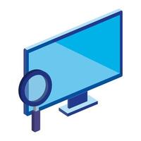 computer desktop with magnifying glass isolated icon vector