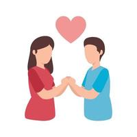 young couple with heart avatar character icon vector