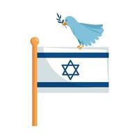 Bandera de Israel y pájaro con rama icono aislado vector