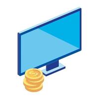 computer desktop with stack of coins vector