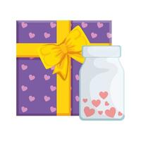 gift and bottle with hearts isolated icon vector