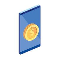 Dispositivo de teléfono inteligente con icono aislado de moneda vector