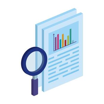 document with bars statistical and magnifying glass isolated icon vector