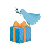 bird with olive branch and gift box vector