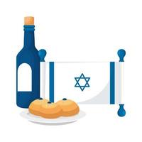 wine bottle with flag israel and breads vector