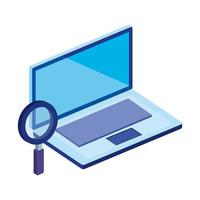 laptop computer with magnifying glass isolated icon vector