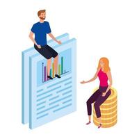 couple with document and pile coins vector